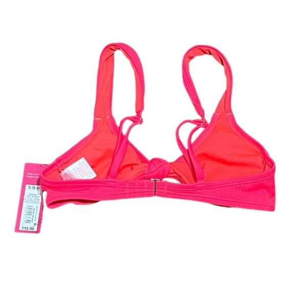 Xhilaration Junior’s Coral Red Front Knot Ribbed Bikini Swim Top, S (0-2), NWT - Picture 2 of 7